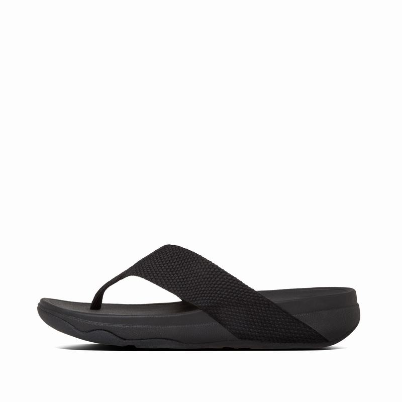 FitFlop Surfa Textile Schwarz - FitFlop Zehentrenner Damen Sale [OILF-21380]